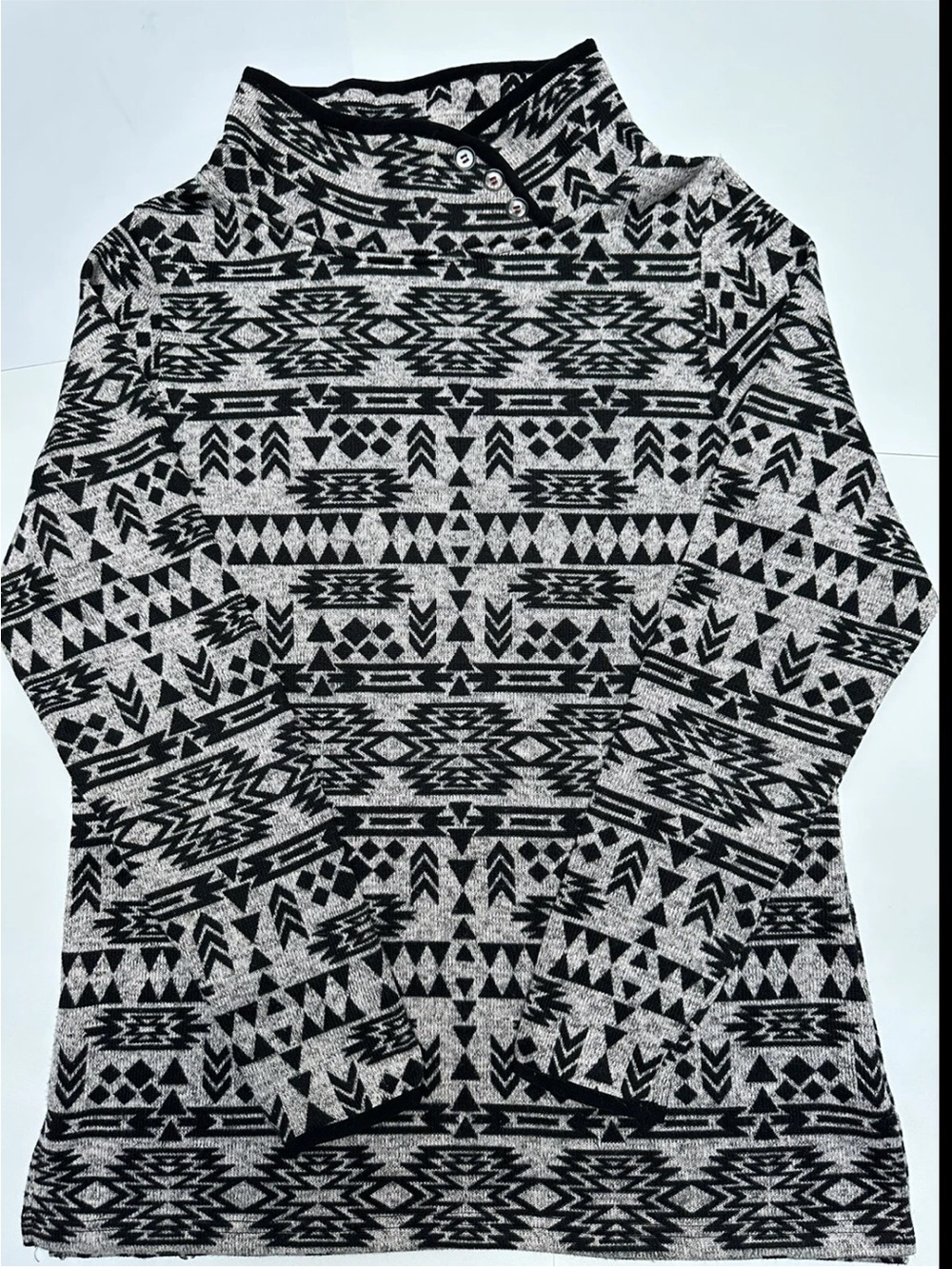 Wooly Bully SWEATER PULLOVER LARGE Aztec Southwestern Turtleneck SOFT COZY Gray